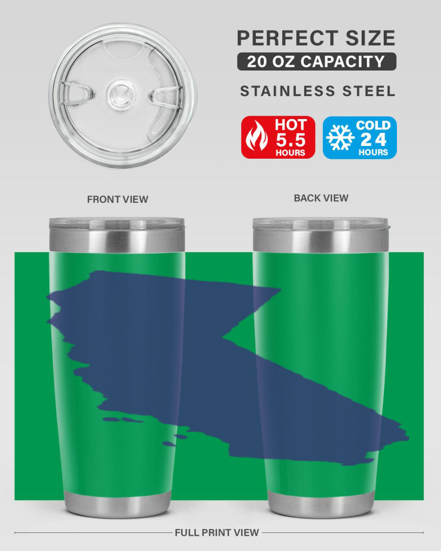 California 46# Tumbler featuring a sleek stainless steel design with a vibrant printed California state flag.