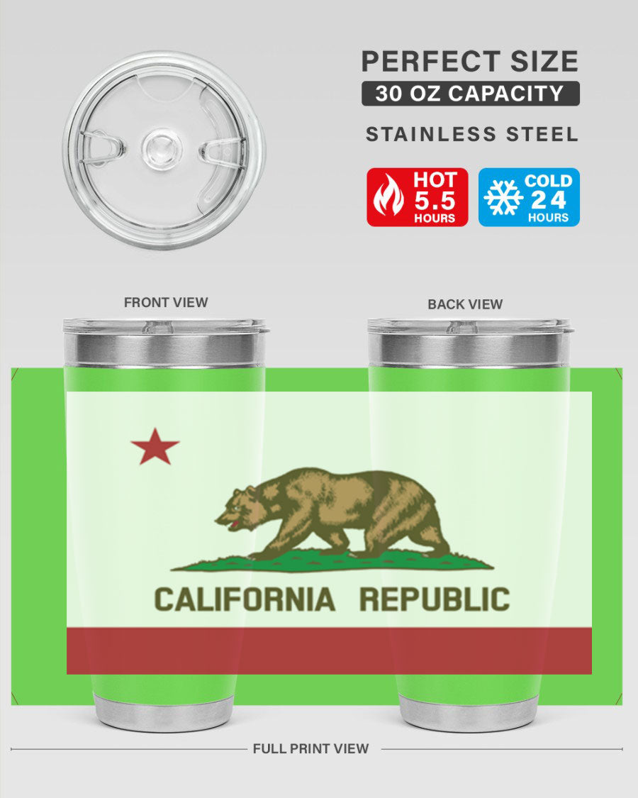 California 47# US Flags Tumbler in stainless steel with a vibrant flag design, perfect for hot and cold beverages.