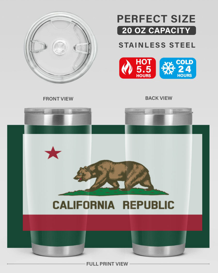 California 47# US Flags Tumbler in stainless steel with a vibrant flag design, perfect for hot and cold beverages.