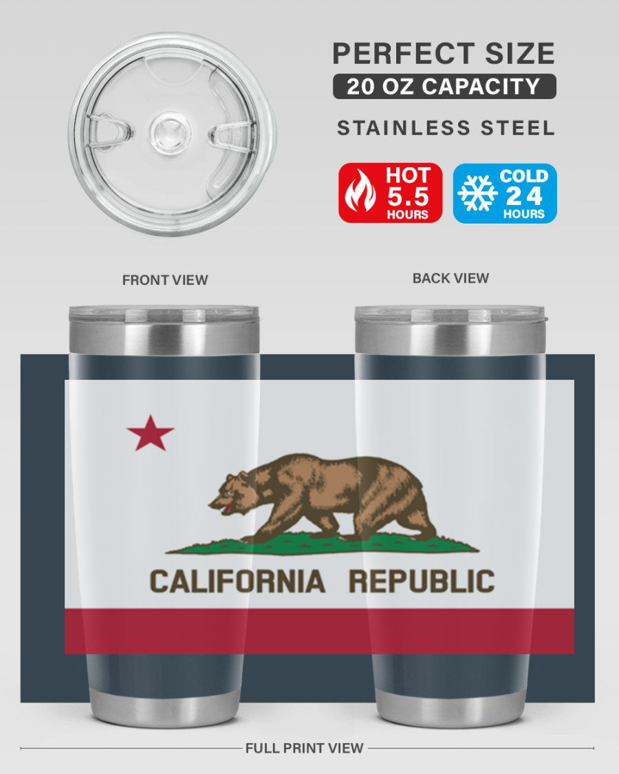 California 47# US Flags Tumbler in stainless steel with a vibrant flag design, perfect for hot and cold beverages.