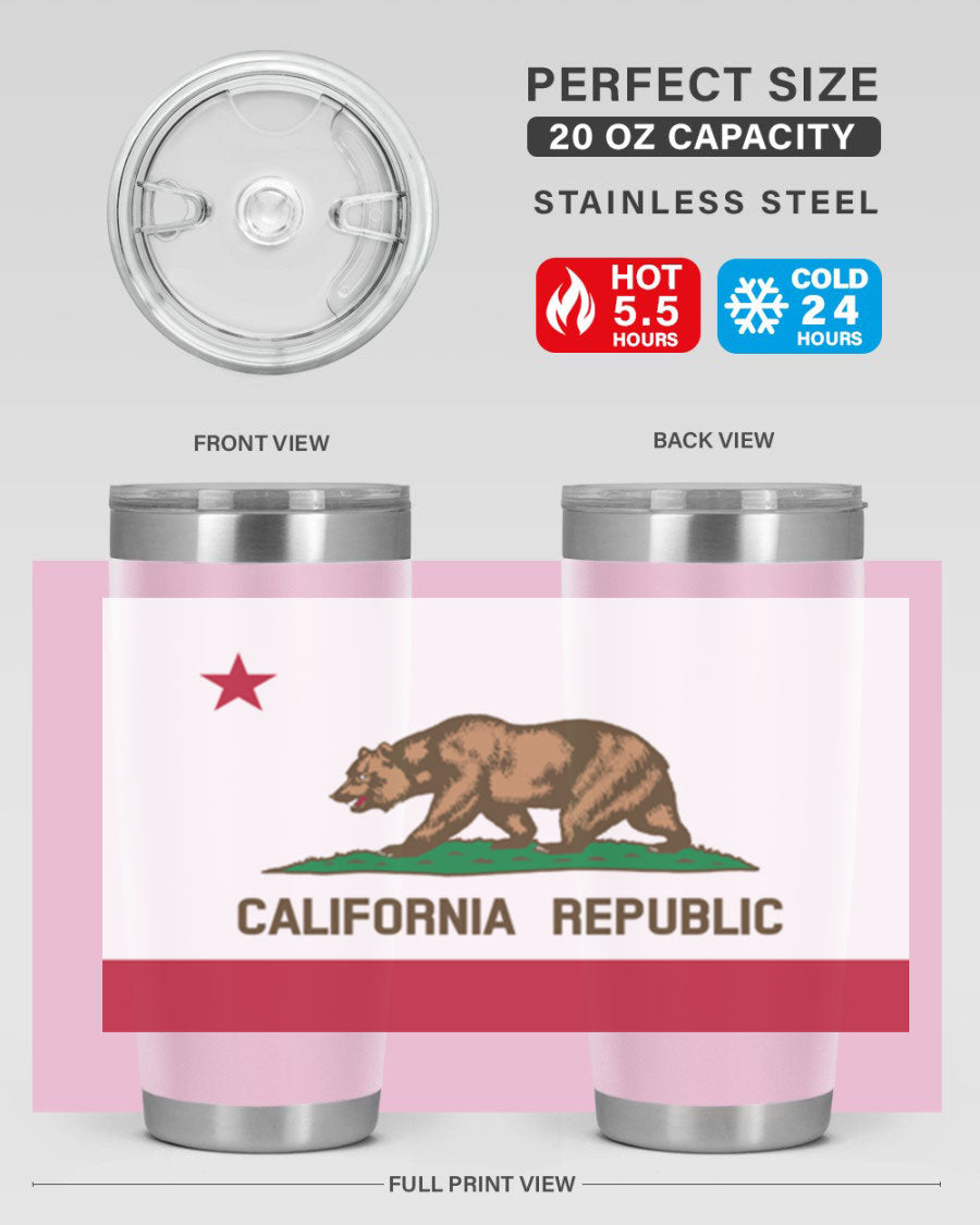 California 47# US Flags Tumbler in stainless steel with a vibrant flag design, perfect for hot and cold beverages.