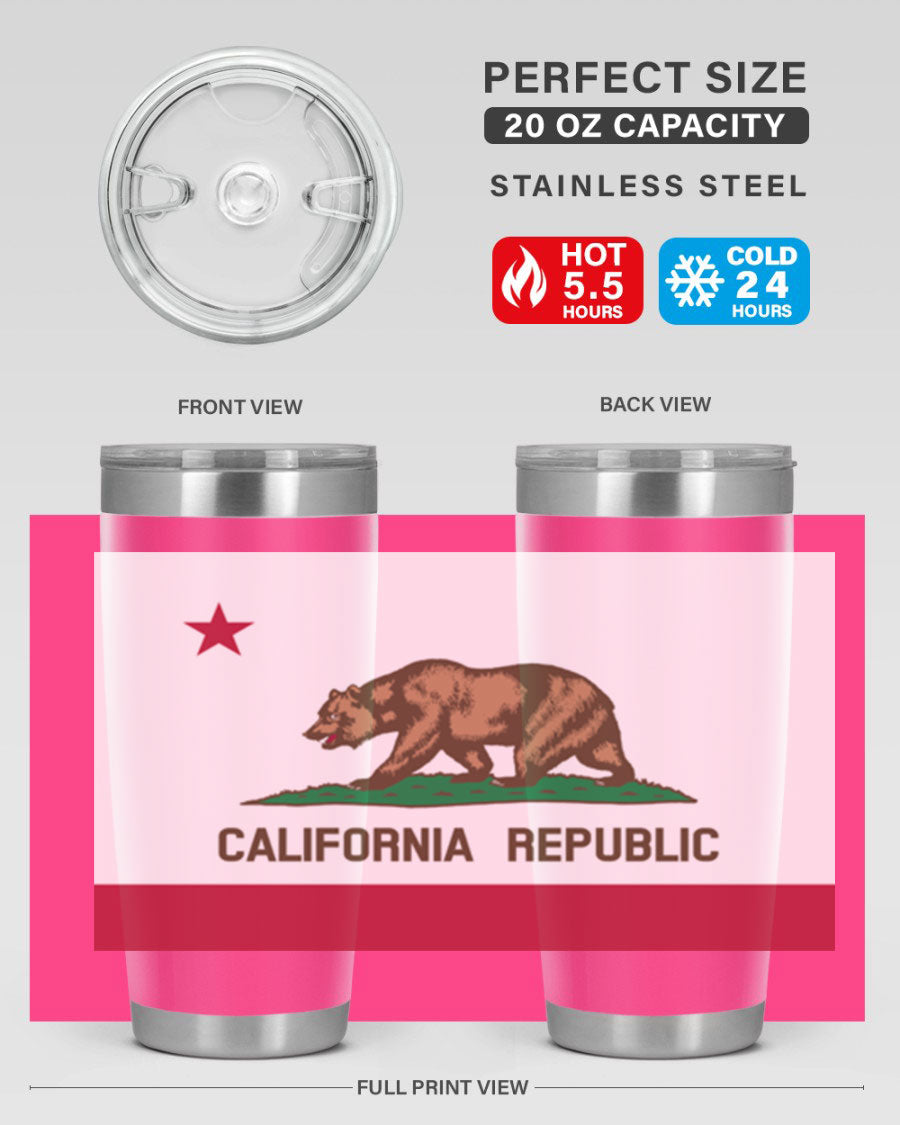 California 47# US Flags Tumbler in stainless steel with a vibrant flag design, perfect for hot and cold beverages.