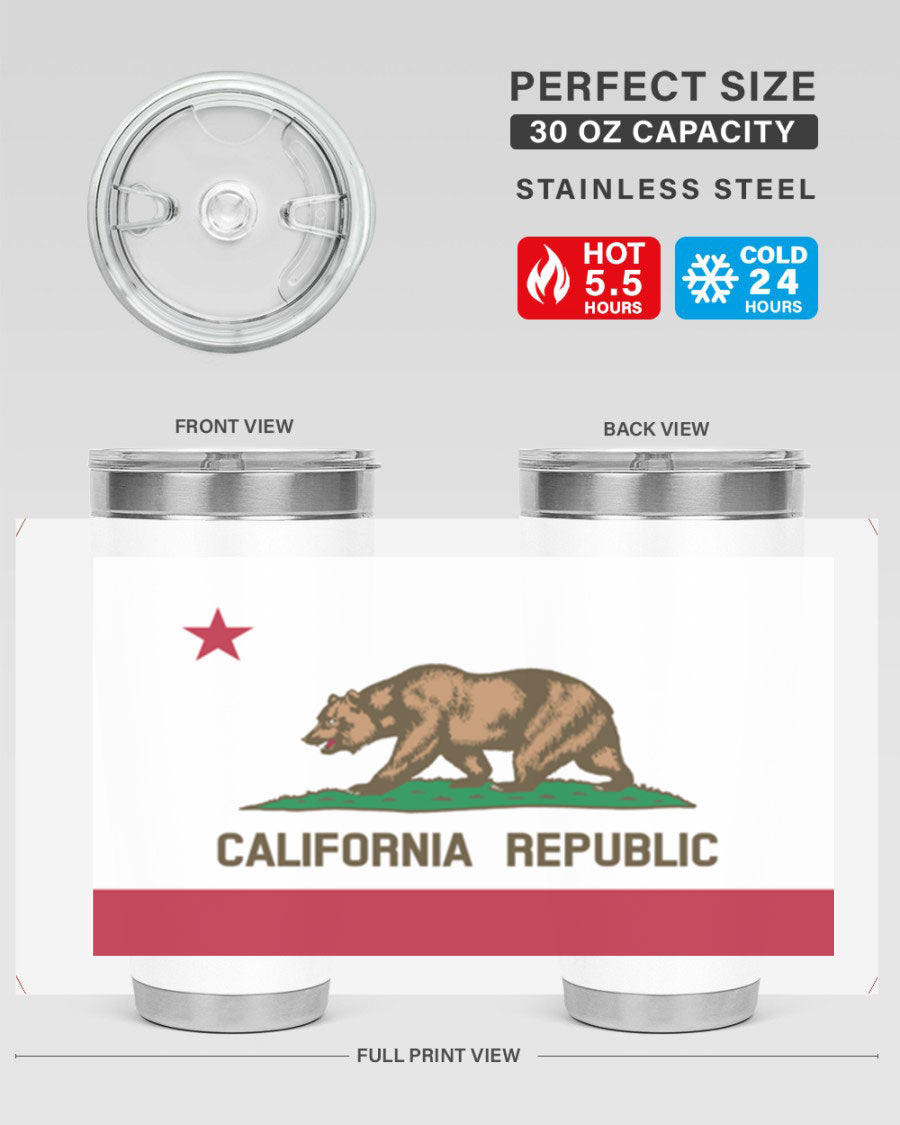 California 47# US Flags Tumbler in stainless steel with a vibrant flag design, perfect for hot and cold beverages.