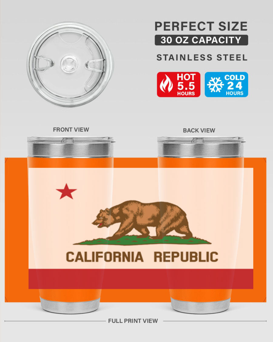 California 47# US Flags Tumbler in stainless steel with a vibrant flag design, perfect for hot and cold beverages.