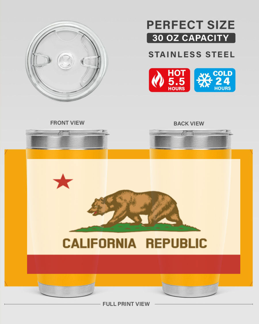 California 47# US Flags Tumbler in stainless steel with a vibrant flag design, perfect for hot and cold beverages.