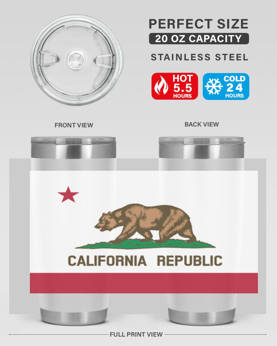 California 47# US Flags Tumbler in stainless steel with a vibrant flag design, perfect for hot and cold beverages.