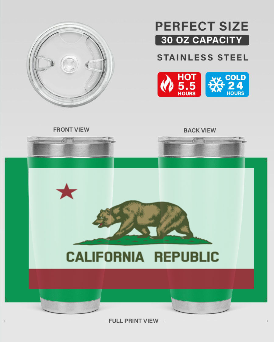 California 47# US Flags Tumbler in stainless steel with a vibrant flag design, perfect for hot and cold beverages.