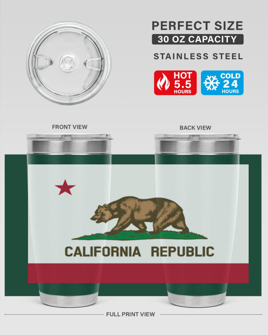 California 47# US Flags Tumbler in stainless steel with a vibrant flag design, perfect for hot and cold beverages.