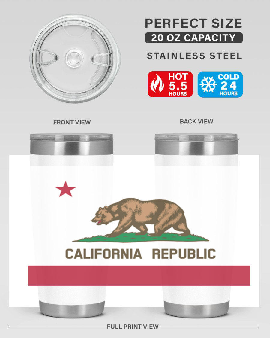 California 47# US Flags Tumbler in stainless steel with a vibrant flag design, perfect for hot and cold beverages.