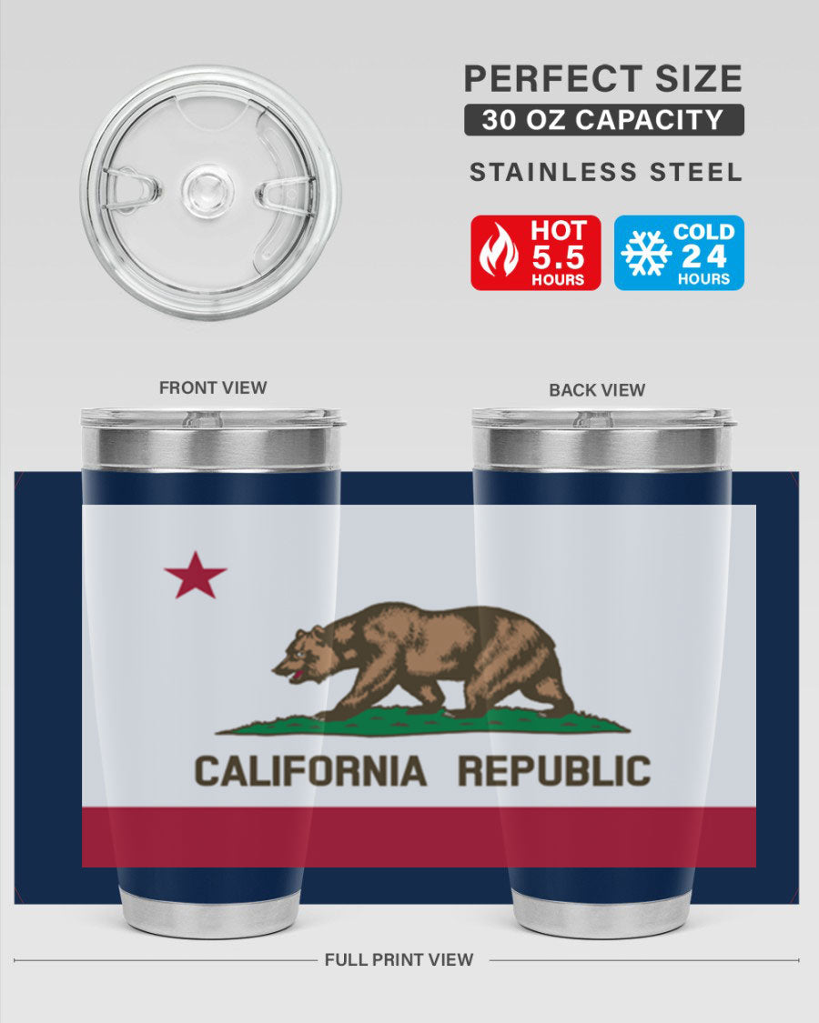 California 47# US Flags Tumbler in stainless steel with a vibrant flag design, perfect for hot and cold beverages.