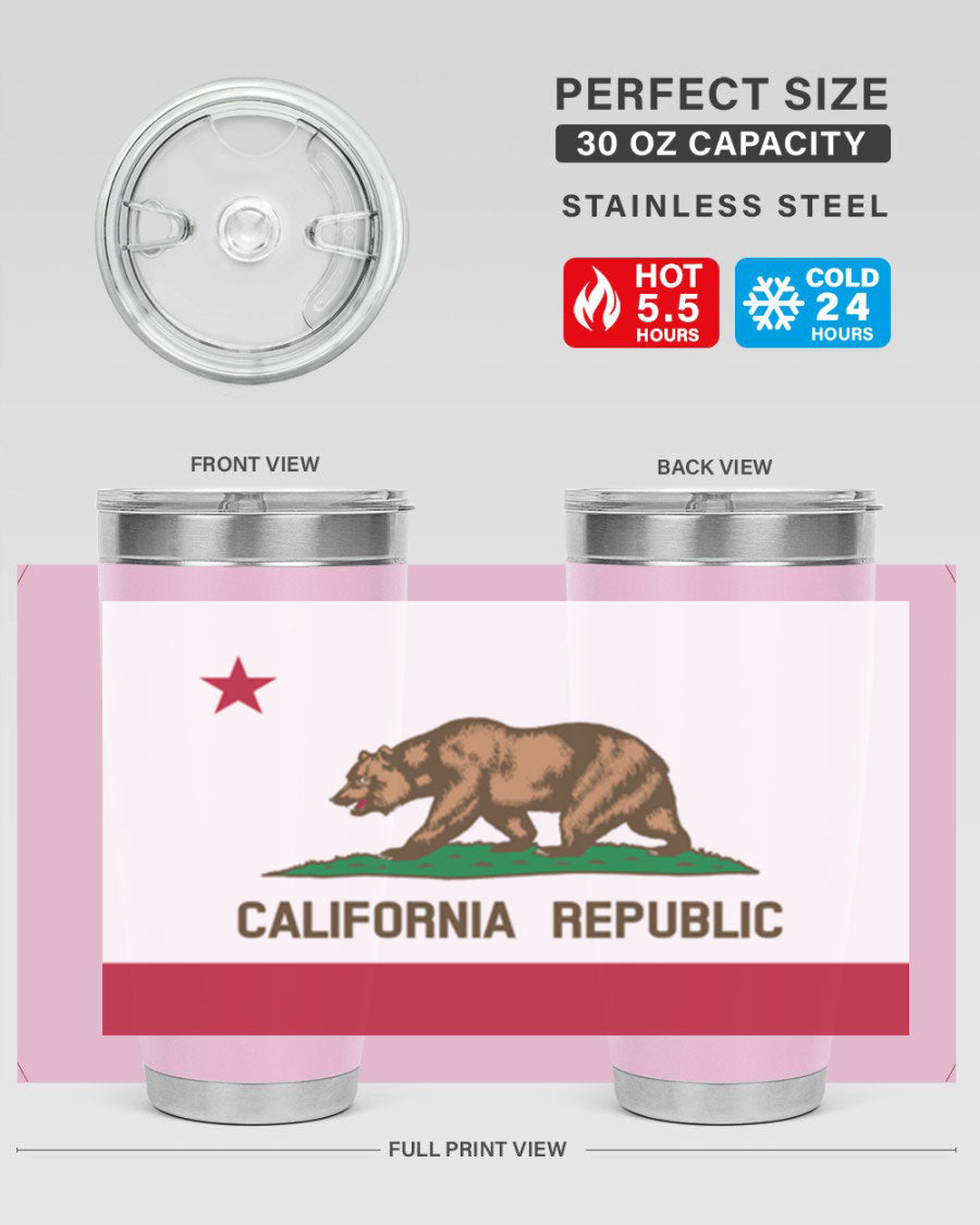 California 47# US Flags Tumbler in stainless steel with a vibrant flag design, perfect for hot and cold beverages.