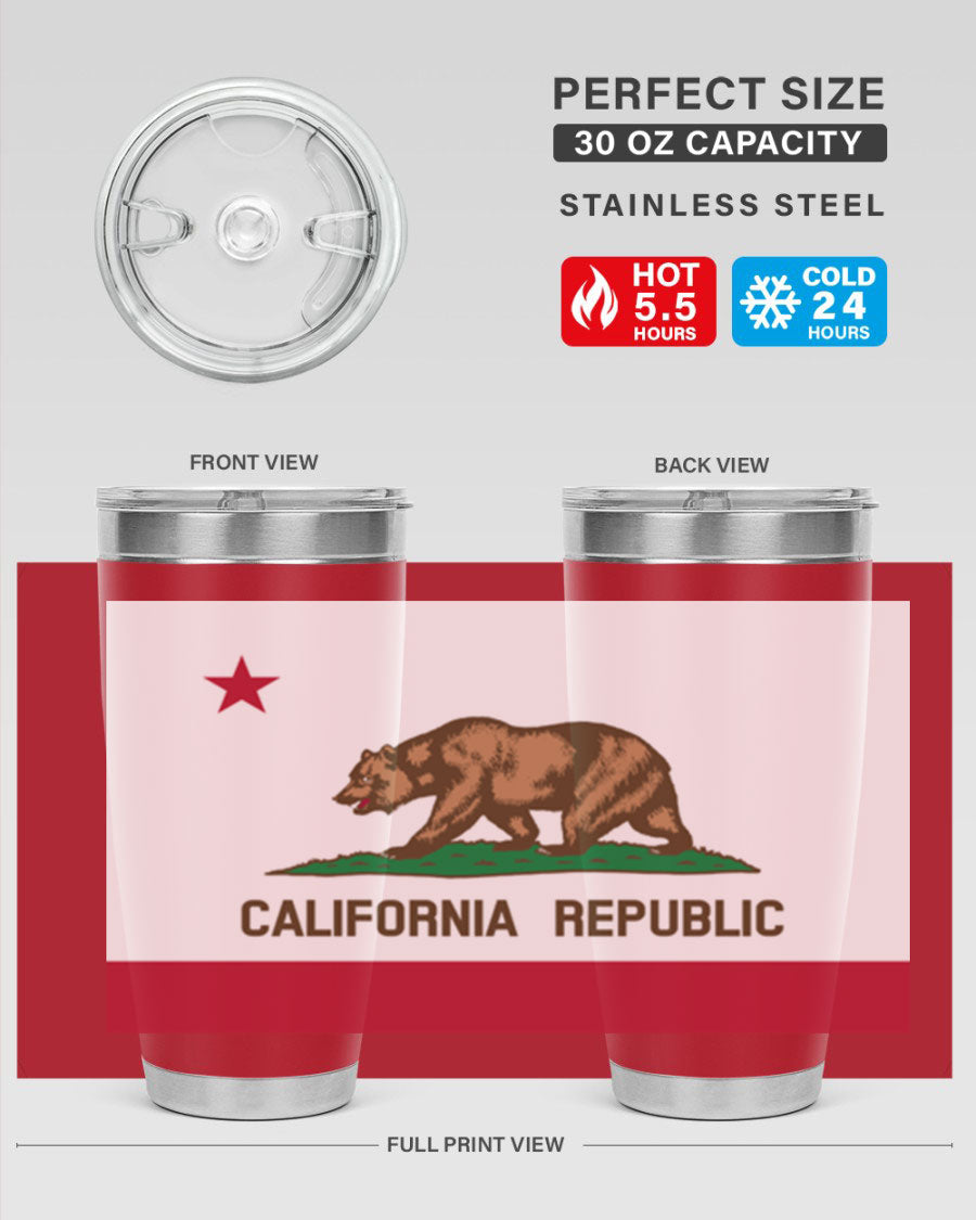 California 47# US Flags Tumbler in stainless steel with a vibrant flag design, perfect for hot and cold beverages.