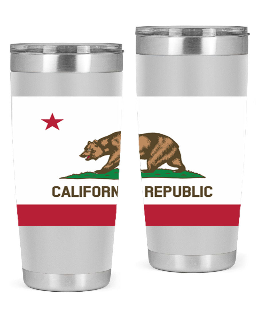 California 47# US Flags Tumbler in stainless steel with a vibrant flag design, perfect for hot and cold beverages.