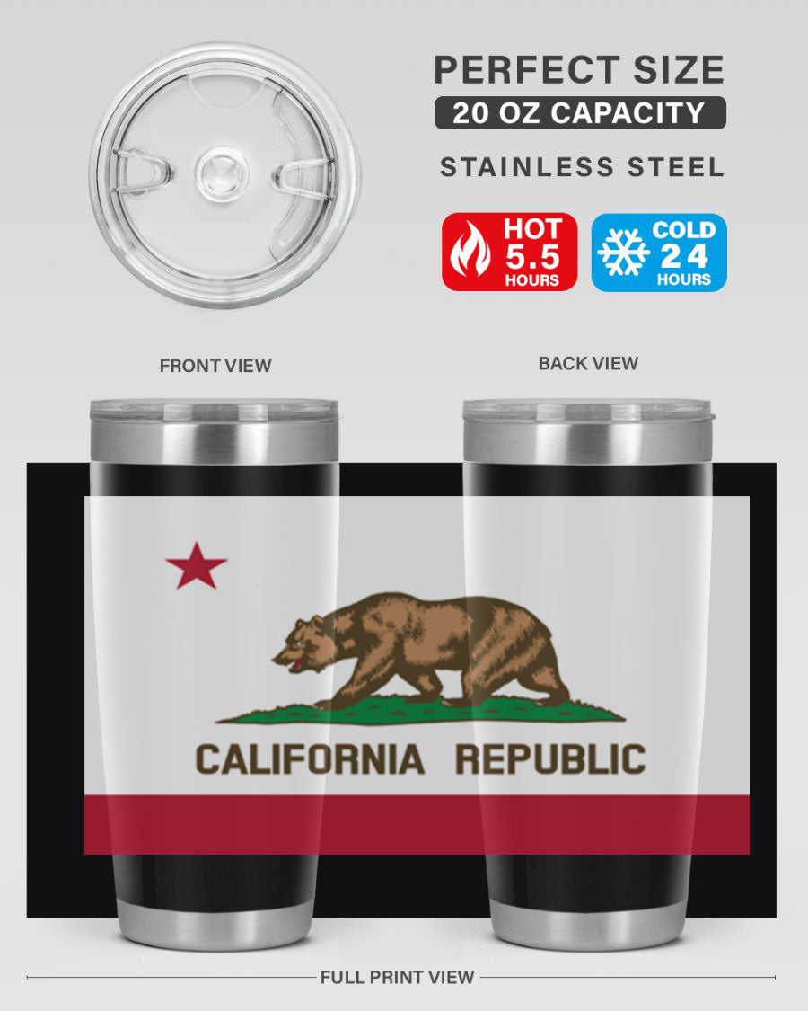 California 47# US Flags Tumbler in stainless steel with a vibrant flag design, perfect for hot and cold beverages.