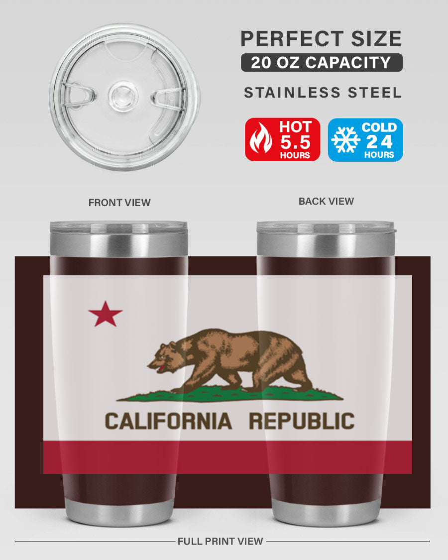 California 47# US Flags Tumbler in stainless steel with a vibrant flag design, perfect for hot and cold beverages.