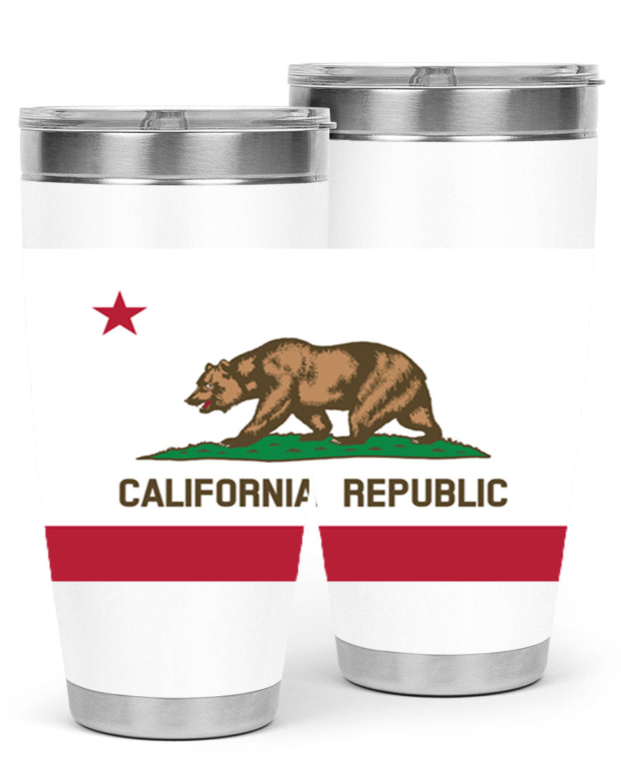 California 47# US Flags Tumbler in stainless steel with a vibrant flag design, perfect for hot and cold beverages.