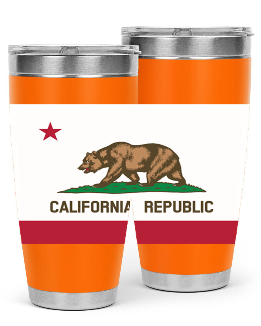 California 47# US Flags Tumbler in stainless steel with a vibrant flag design, perfect for hot and cold beverages.