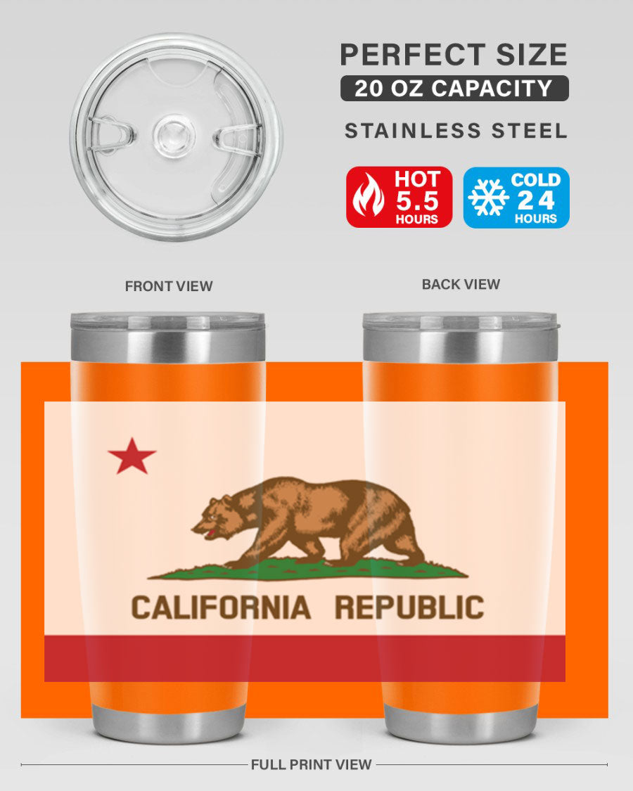 California 47# US Flags Tumbler in stainless steel with a vibrant flag design, perfect for hot and cold beverages.