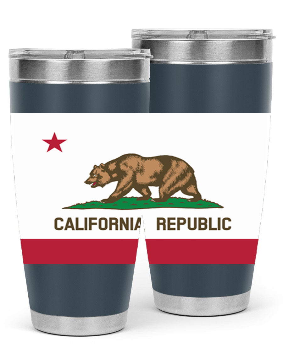 California 47# US Flags Tumbler in stainless steel with a vibrant flag design, perfect for hot and cold beverages.