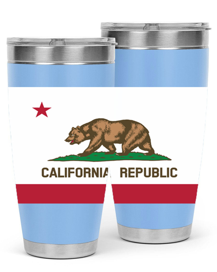 California 47# US Flags Tumbler in stainless steel with a vibrant flag design, perfect for hot and cold beverages.