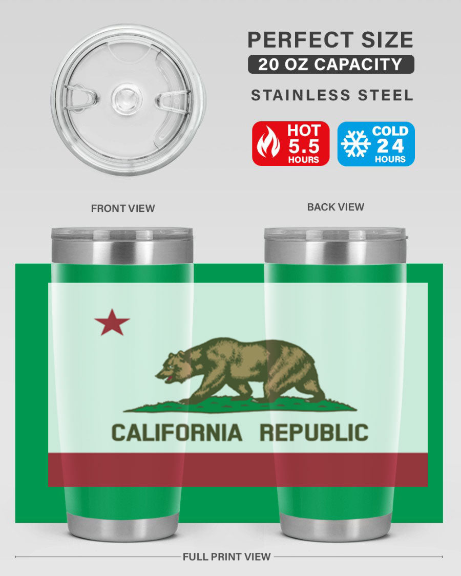 California 47# US Flags Tumbler in stainless steel with a vibrant flag design, perfect for hot and cold beverages.