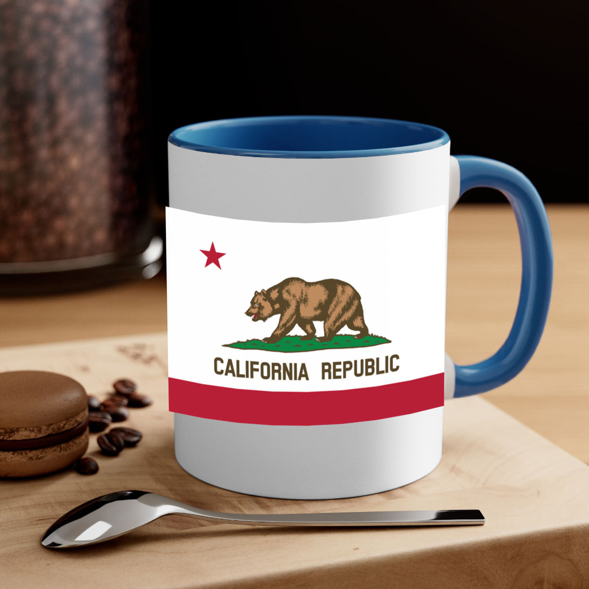 California 47# Mug featuring a glossy finish with a colored handle and interior, available in five vibrant colors.