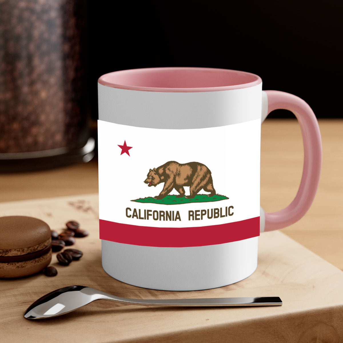 California 47# Mug featuring a glossy finish with a colored handle and interior, available in five vibrant colors.