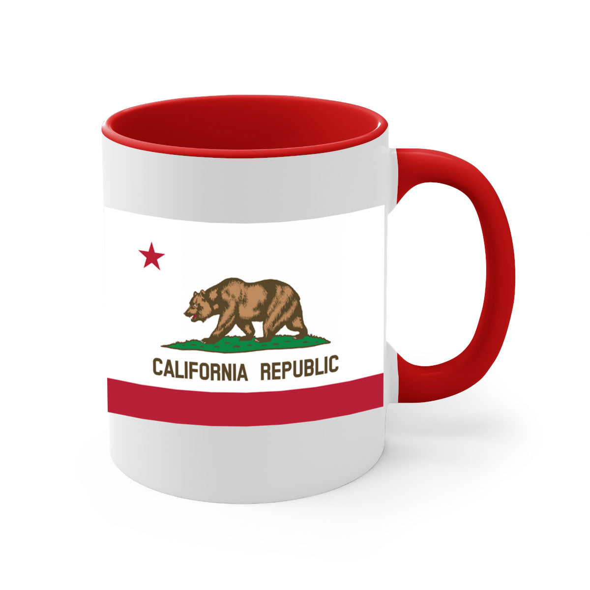 California 47# Mug featuring a glossy finish with a colored handle and interior, available in five vibrant colors.