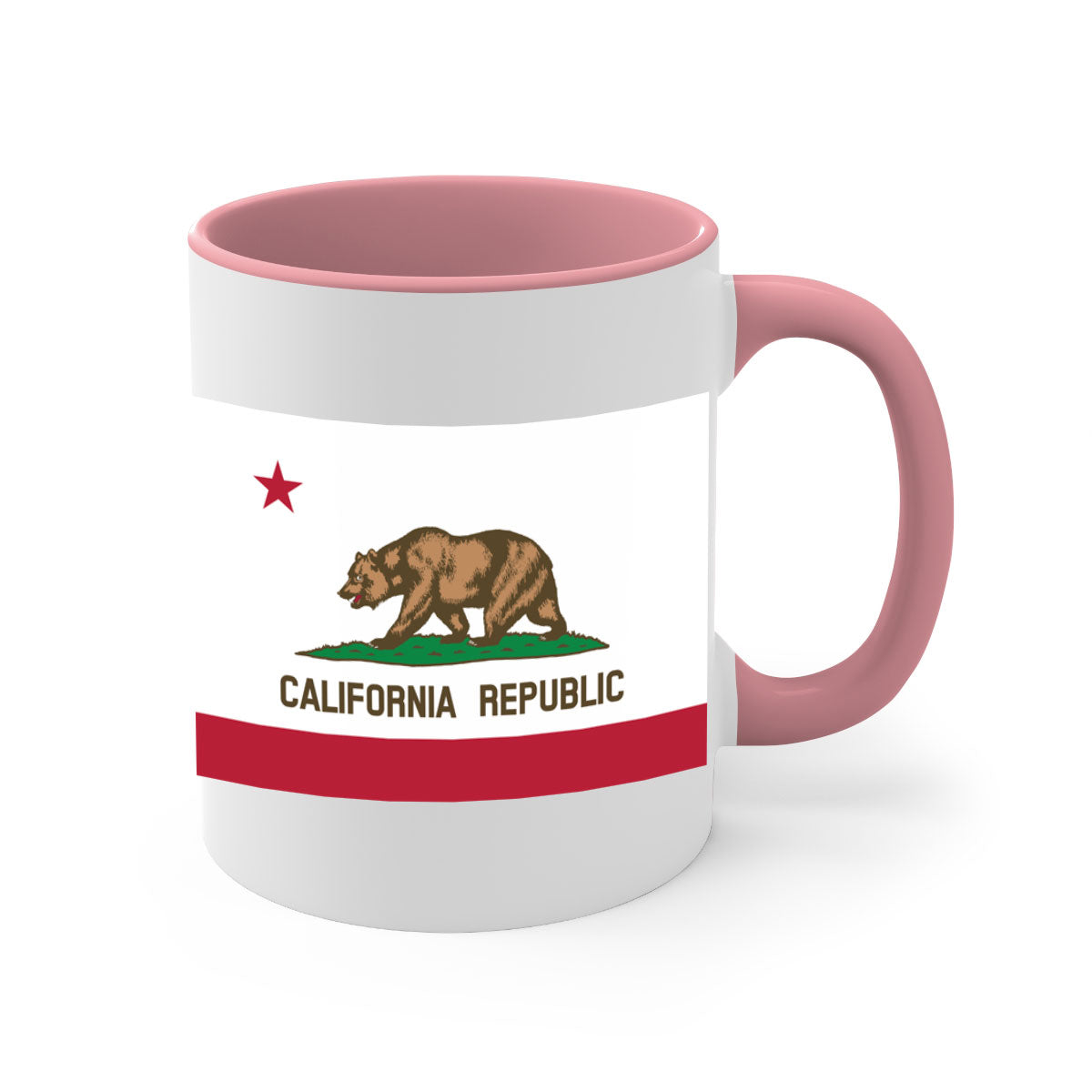 California 47# Mug featuring a glossy finish with a colored handle and interior, available in five vibrant colors.