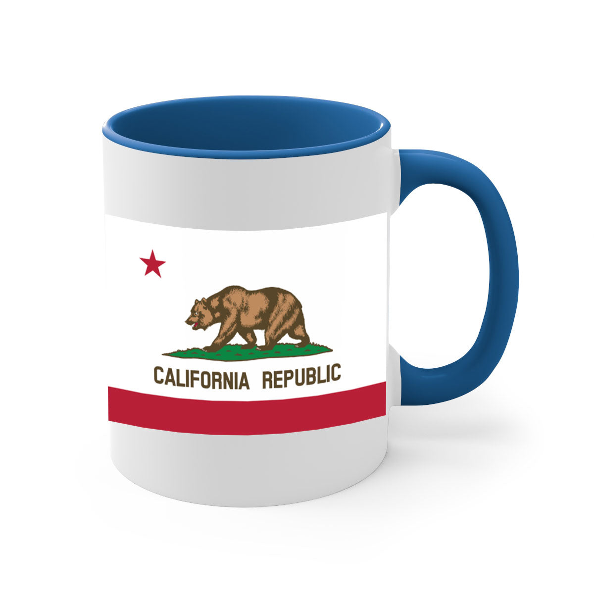 California 47# Mug featuring a glossy finish with a colored handle and interior, available in five vibrant colors.