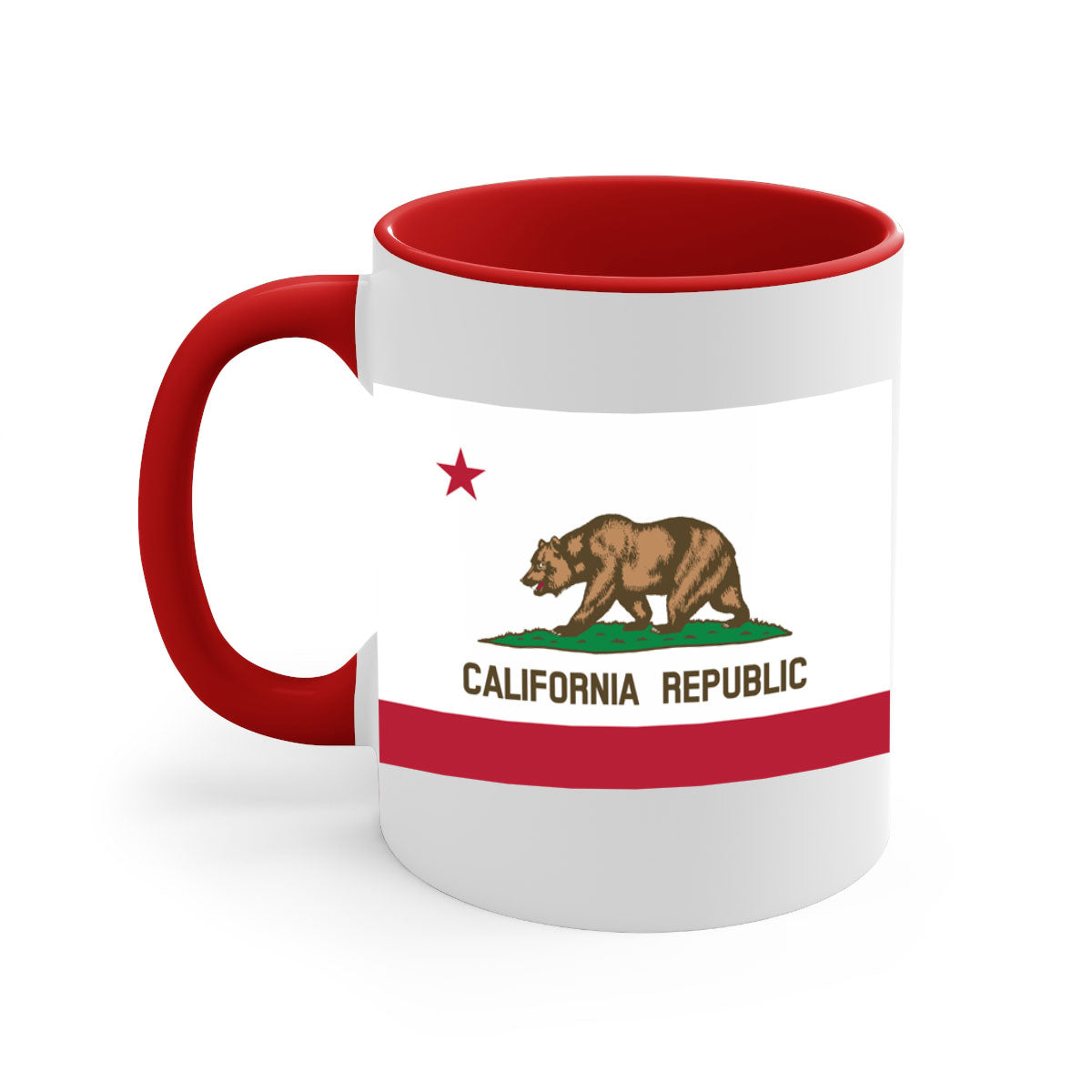 California 47# Mug featuring a glossy finish with a colored handle and interior, available in five vibrant colors.