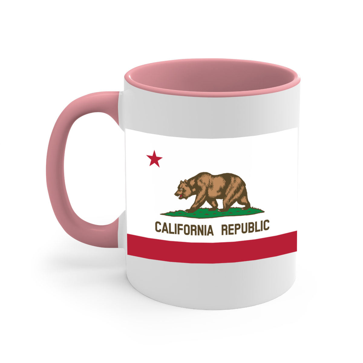 California 47# Mug featuring a glossy finish with a colored handle and interior, available in five vibrant colors.