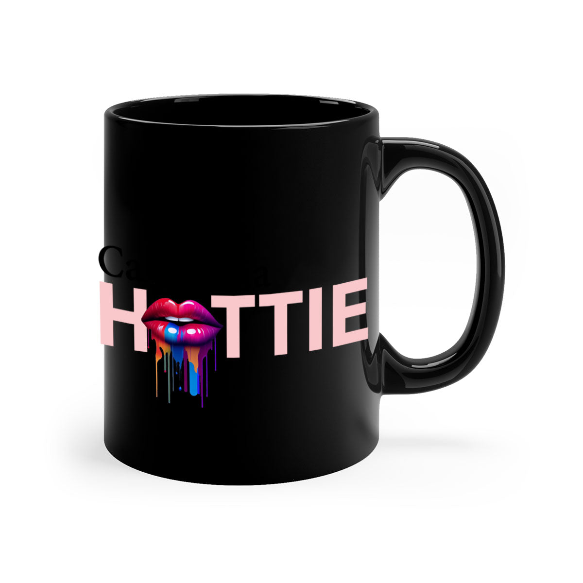 California Hottie Mug with dripping lips design, featuring a glossy finish and colorful handle, perfect for coffee and tea.