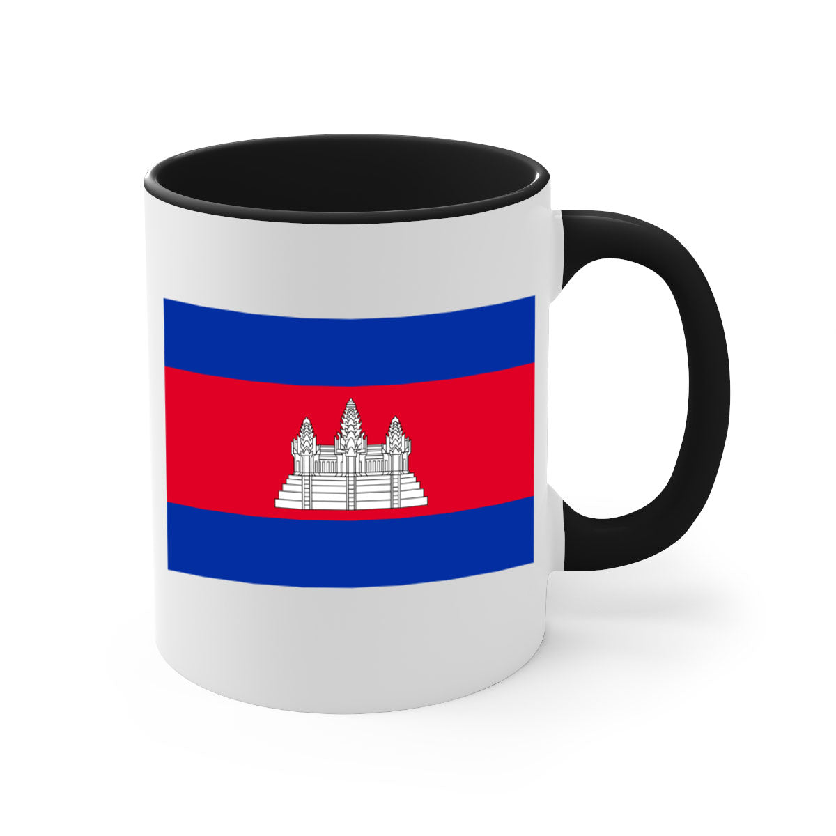 Cambodia 168# Mug featuring a glossy finish, colored handle, and interior, available in multiple colors and sizes.