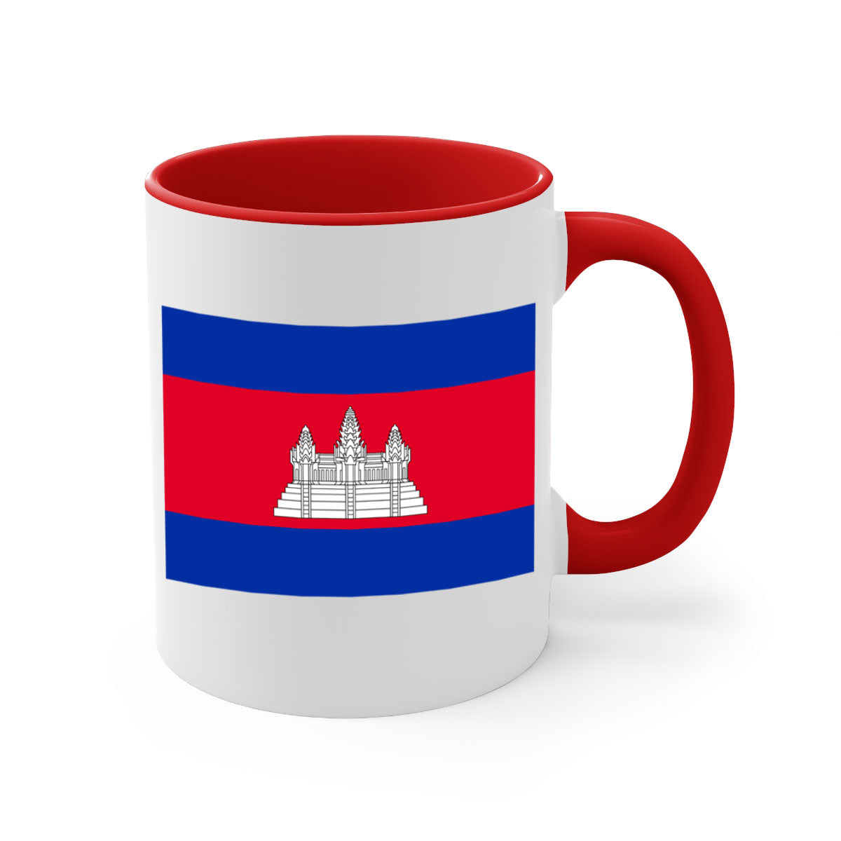 Cambodia 168# Mug featuring a glossy finish, colored handle, and interior, available in multiple colors and sizes.