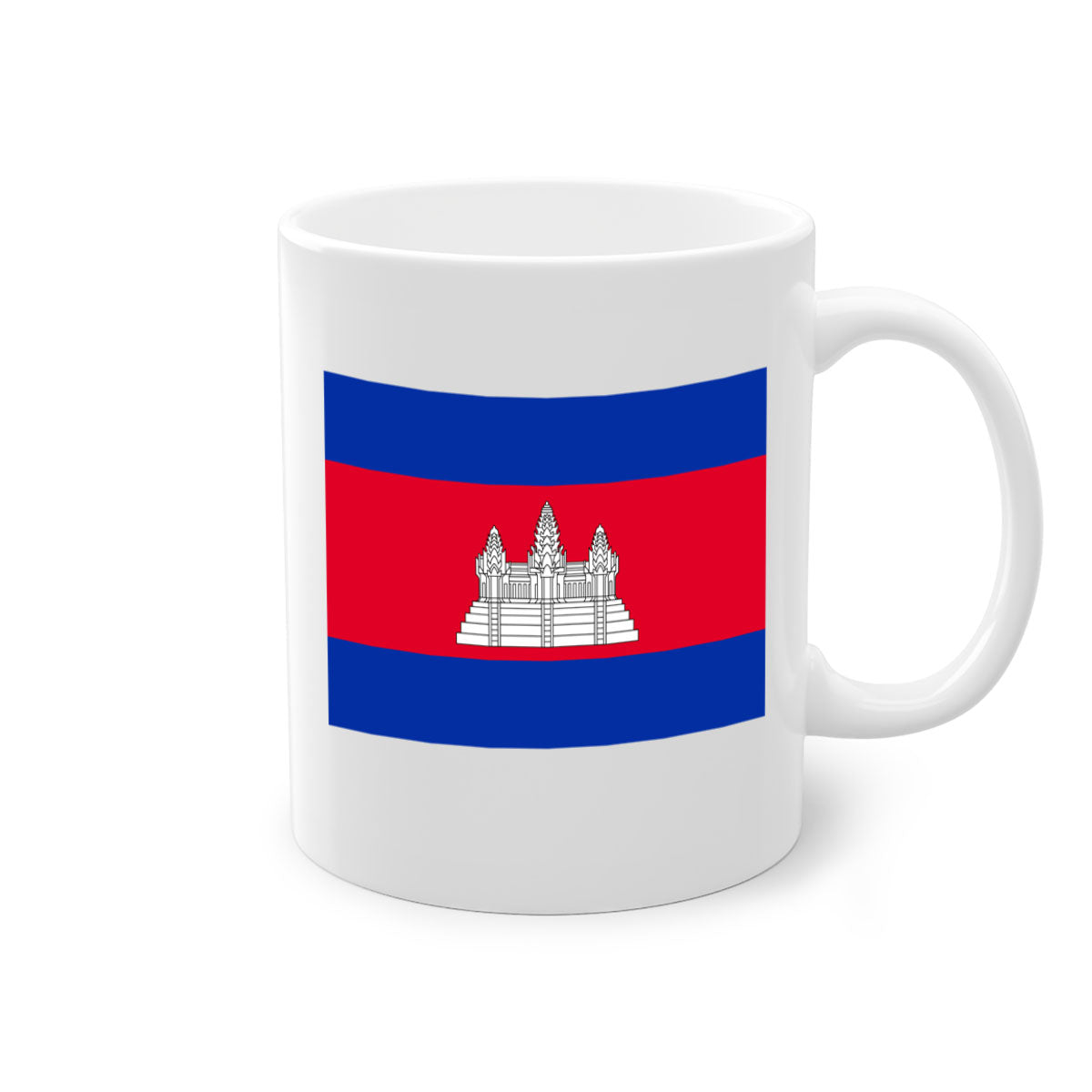 Cambodia 168# Mug featuring a glossy finish, colored handle, and interior, available in multiple colors and sizes.