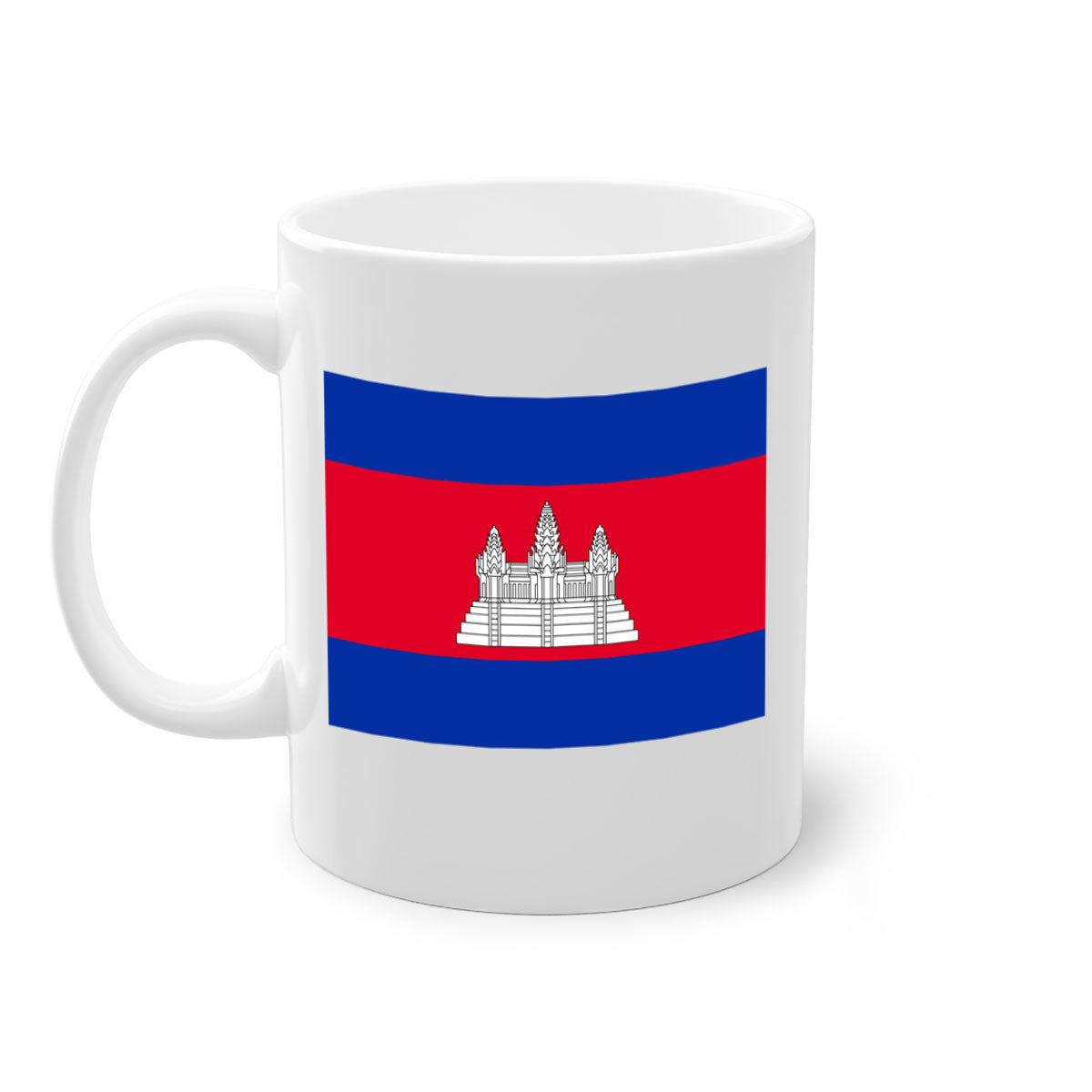 Cambodia 168# Mug featuring a glossy finish, colored handle, and interior, available in multiple colors and sizes.