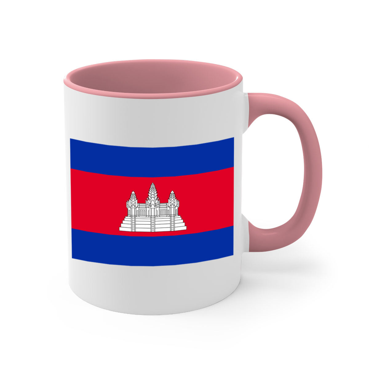 Cambodia 168# Mug featuring a glossy finish, colored handle, and interior, available in multiple colors and sizes.