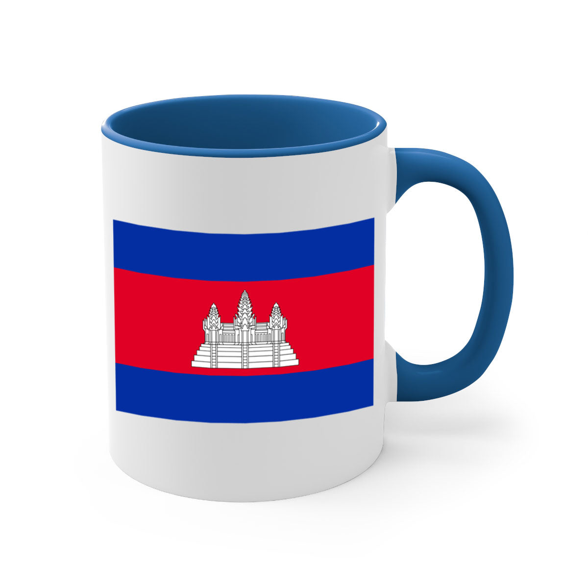 Cambodia 168# Mug featuring a glossy finish, colored handle, and interior, available in multiple colors and sizes.