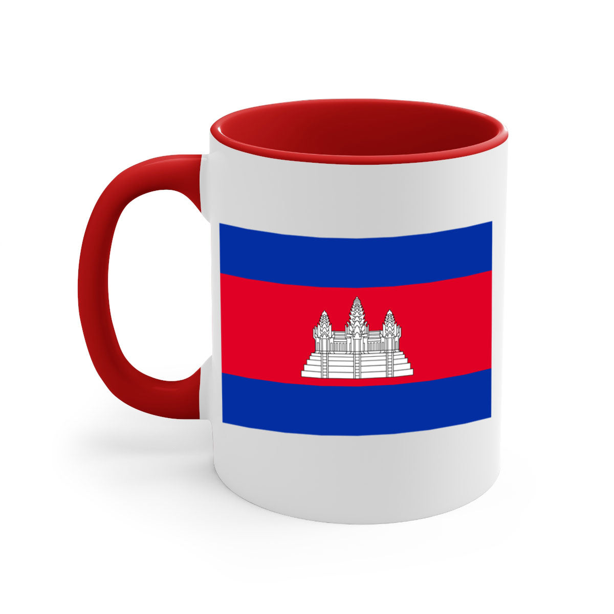 Cambodia 168# Mug featuring a glossy finish, colored handle, and interior, available in multiple colors and sizes.