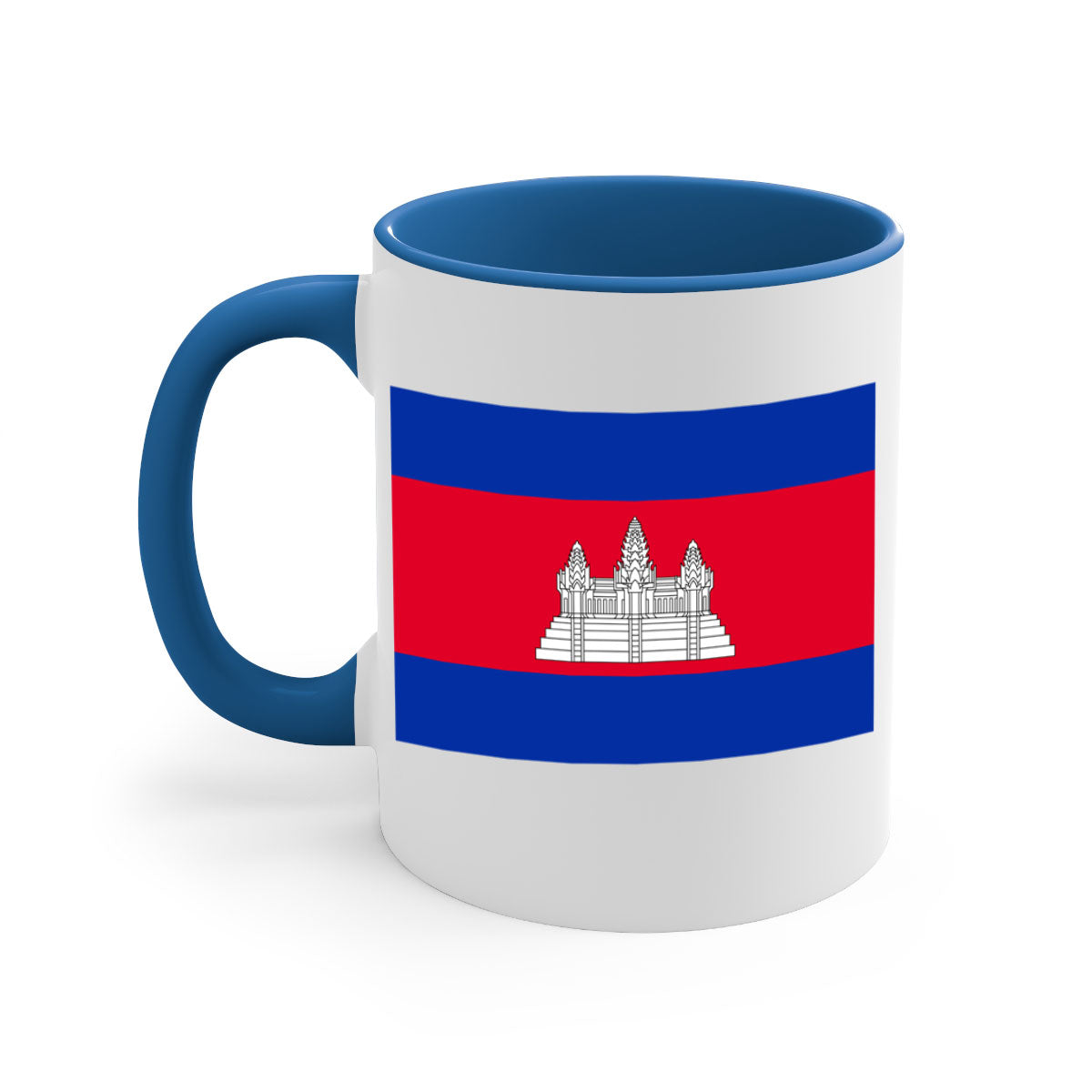 Cambodia 168# Mug featuring a glossy finish, colored handle, and interior, available in multiple colors and sizes.