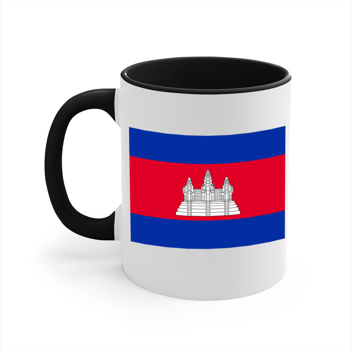 Cambodia 168# Mug featuring a glossy finish, colored handle, and interior, available in multiple colors and sizes.