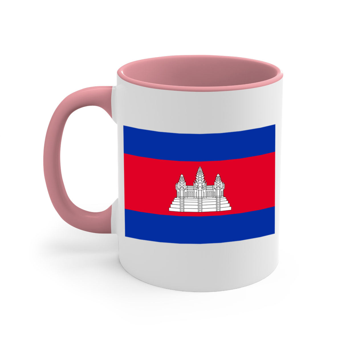 Cambodia 168# Mug featuring a glossy finish, colored handle, and interior, available in multiple colors and sizes.