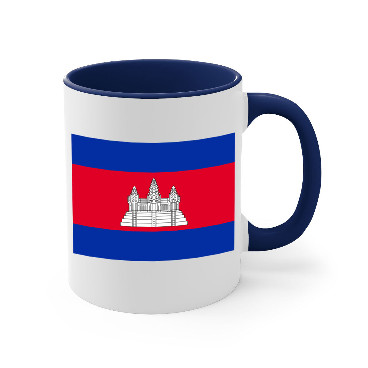 Cambodia 168# Mug featuring a glossy finish, colored handle, and interior, available in multiple colors and sizes.