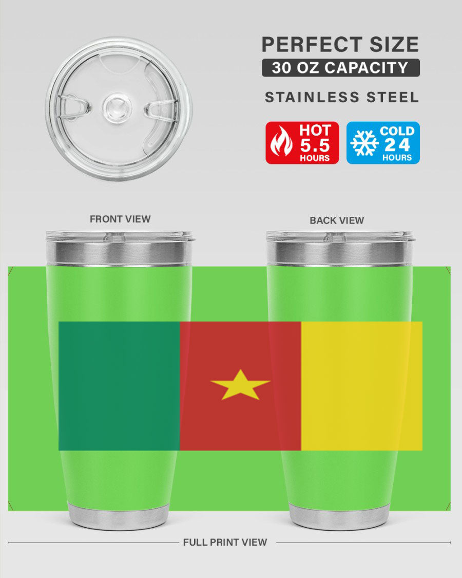 Cameroon 167# Tumbler featuring double wall vacuum stainless steel design with vibrant colors and a drink-thru lid.