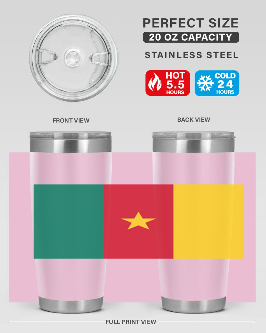 Cameroon 167# Tumbler featuring double wall vacuum stainless steel design with vibrant colors and a drink-thru lid.