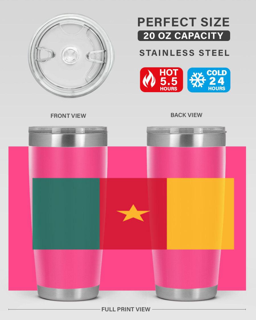 Cameroon 167# Tumbler featuring double wall vacuum stainless steel design with vibrant colors and a drink-thru lid.