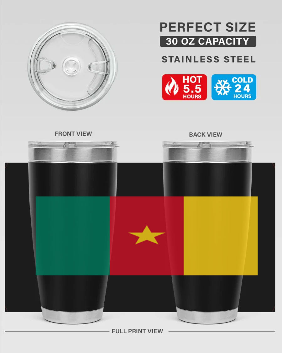 Cameroon 167# Tumbler featuring double wall vacuum stainless steel design with vibrant colors and a drink-thru lid.