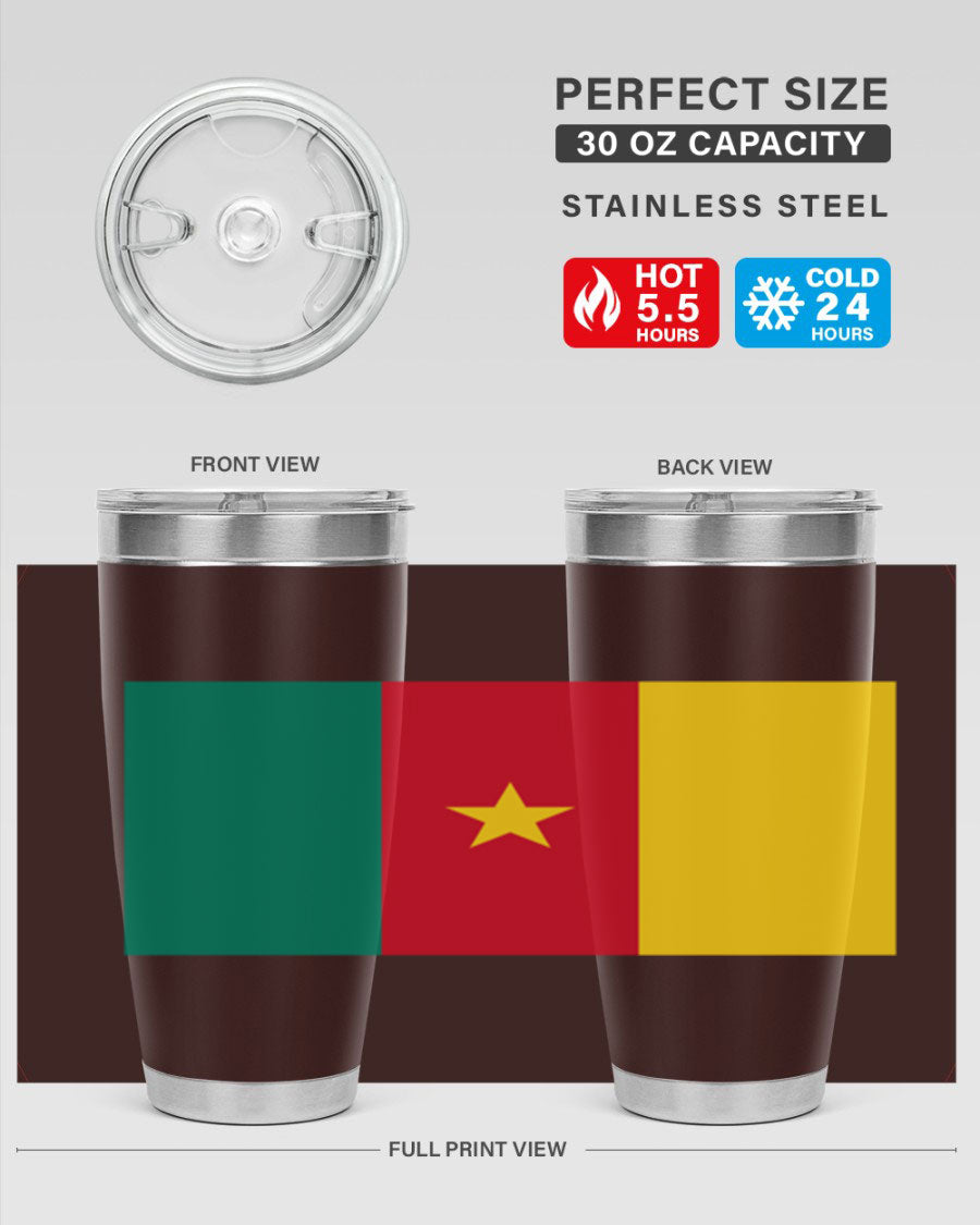 Cameroon 167# Tumbler featuring double wall vacuum stainless steel design with vibrant colors and a drink-thru lid.