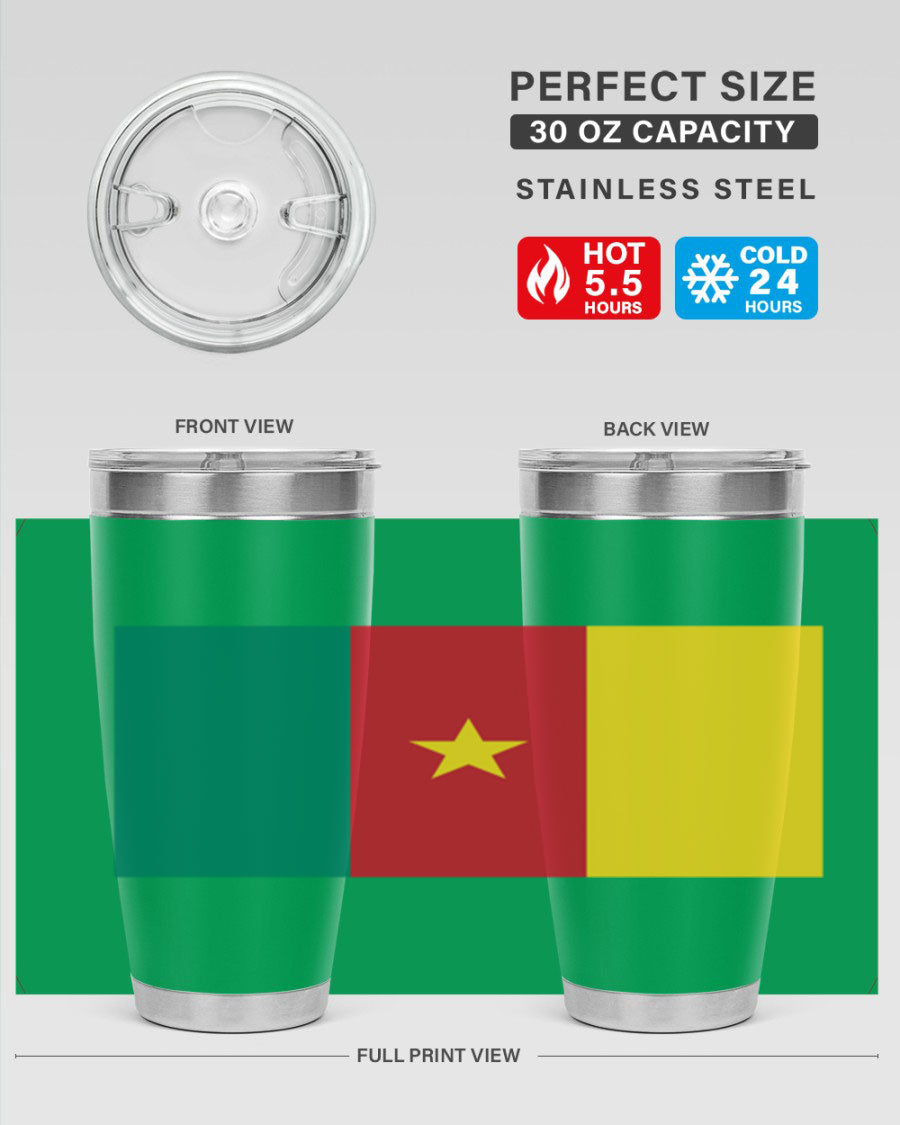 Cameroon 167# Tumbler featuring double wall vacuum stainless steel design with vibrant colors and a drink-thru lid.